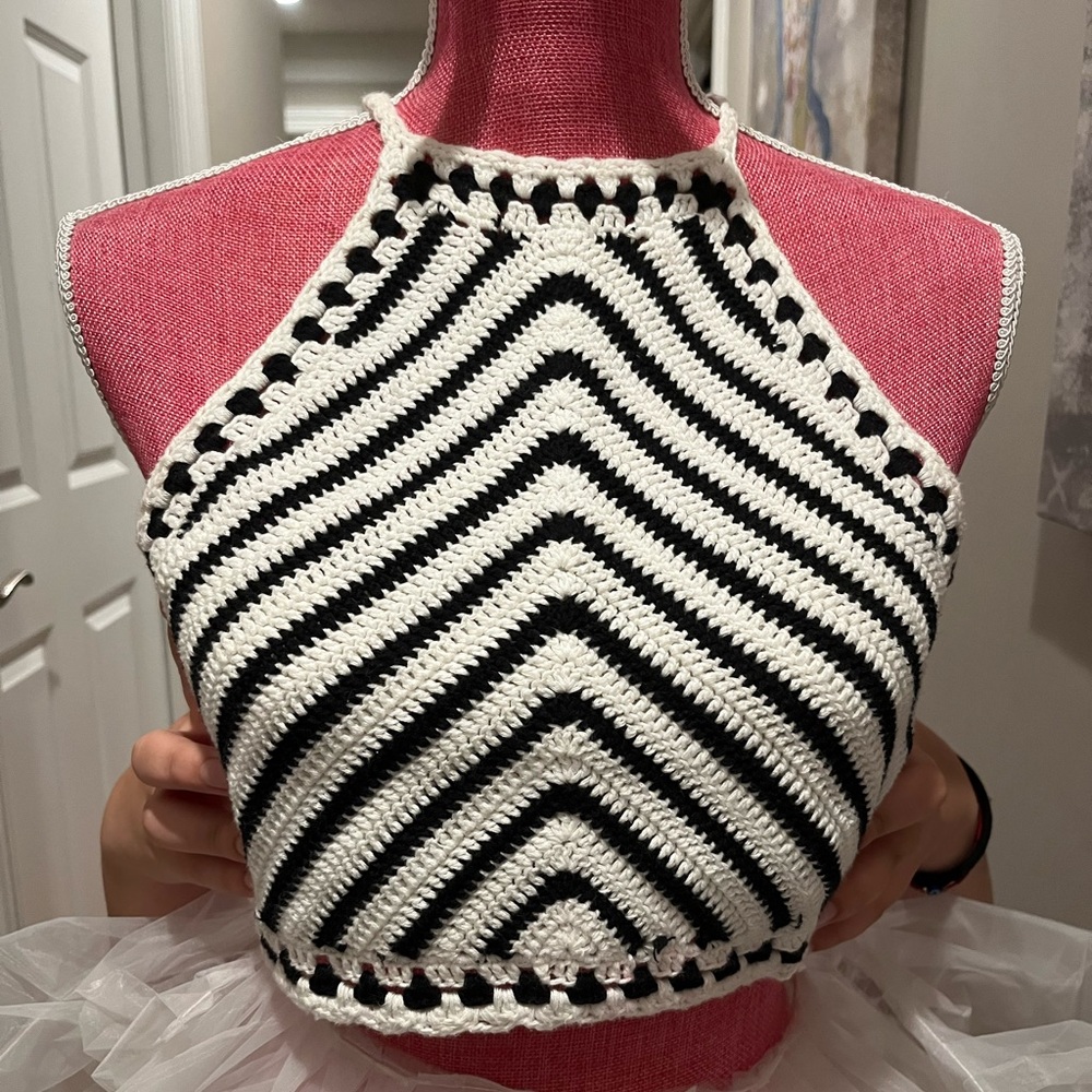 Cropped crochet knit halter top